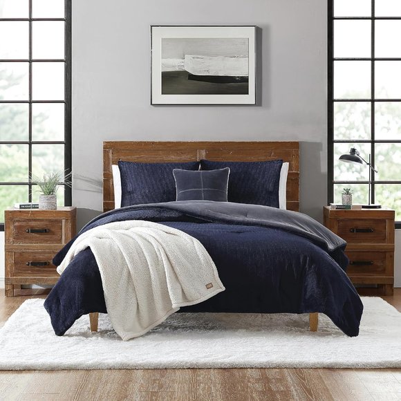 UGG Bedding Ugg Brody 5pc Reversible King Comforter Set Navy Blue